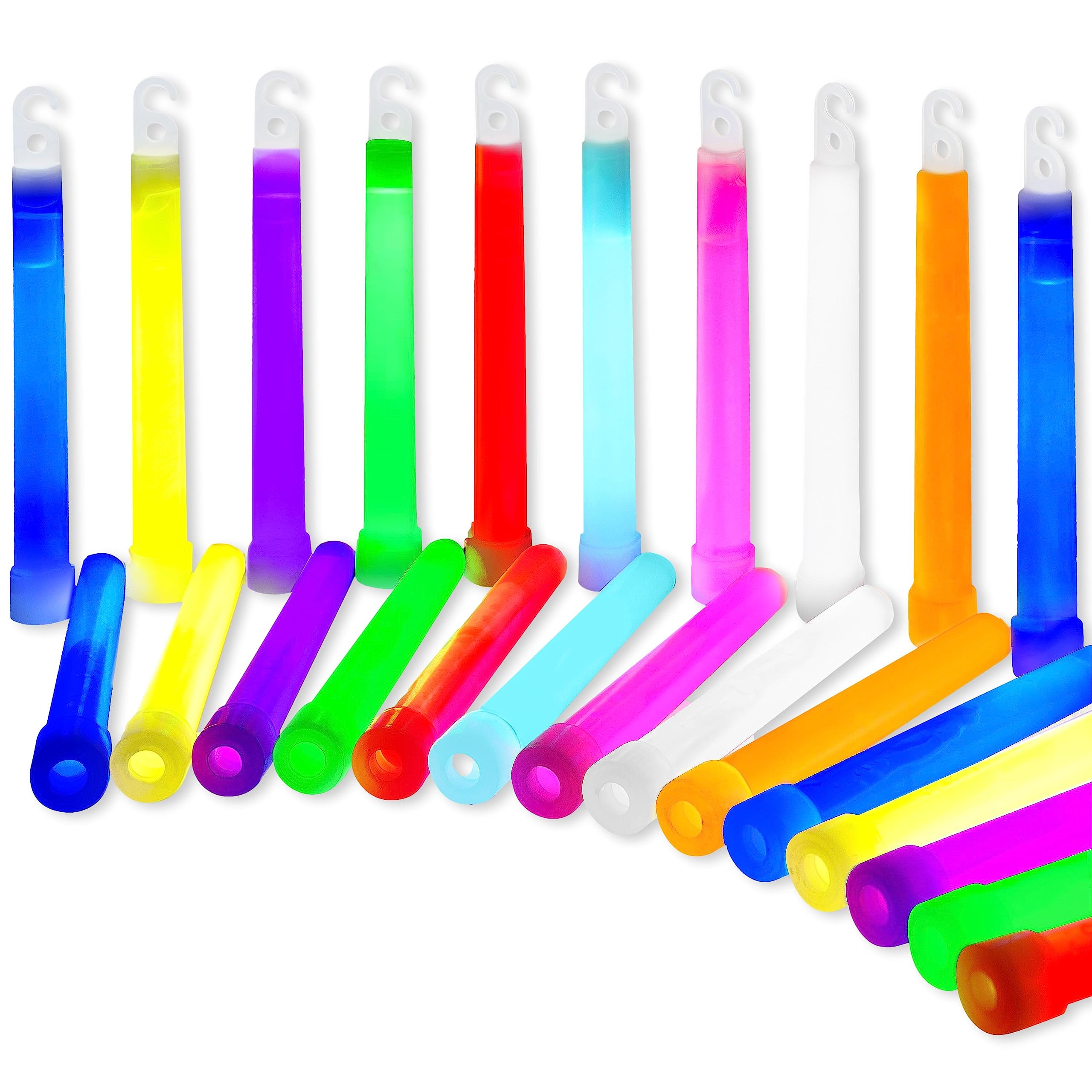 The Glowhouse 6 Inch Premium Glow in the Dark Glow Sticks with Lanyard Assorted Colours Pack of 50 โ image 1