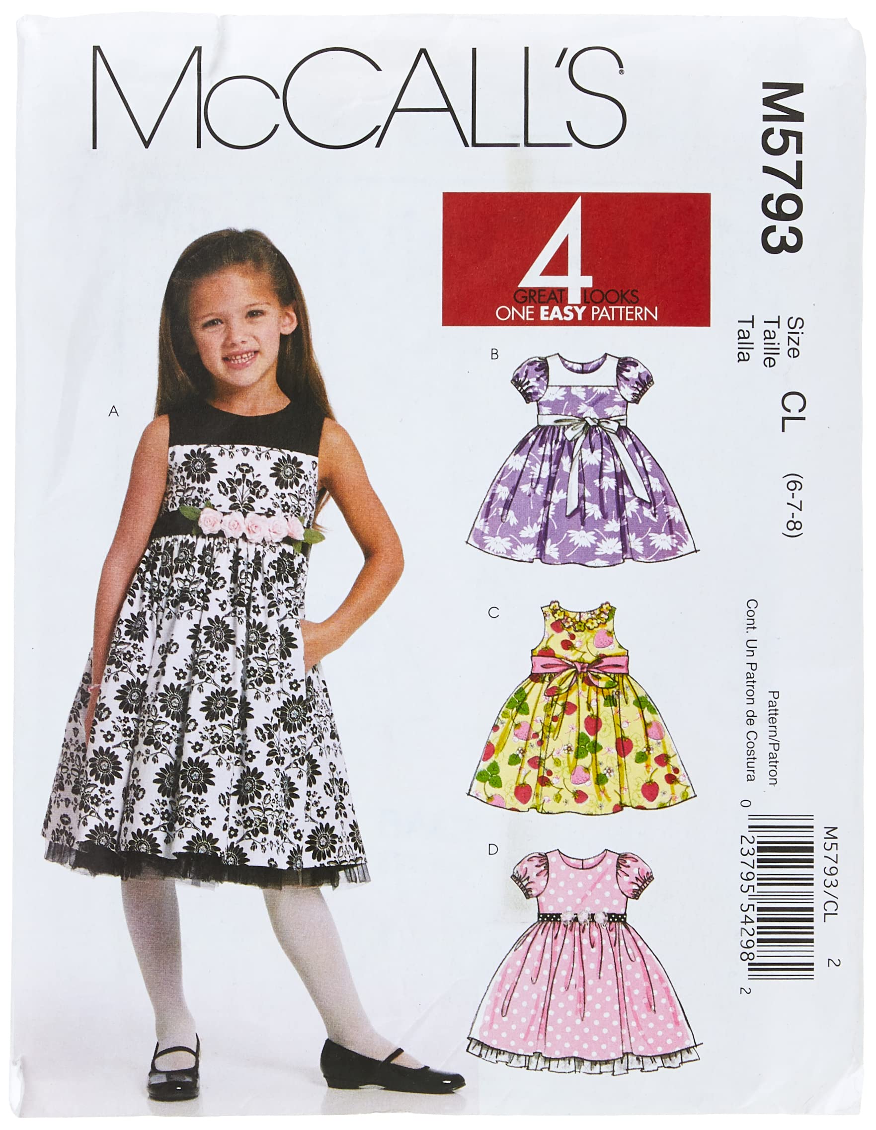 McCall's Patterns M5793 Size CL 6-7-8 Children's/ Girls' Lined Dresses, Pack of 1, White