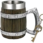 Viking Wooden Barrel Beer Mug - Norse Decor Coffee Cup for Men - Ideal Viking Gift - 21oz Large Nordic Beverage Cup & Beer Stein Tankard - Unique Viking Decor