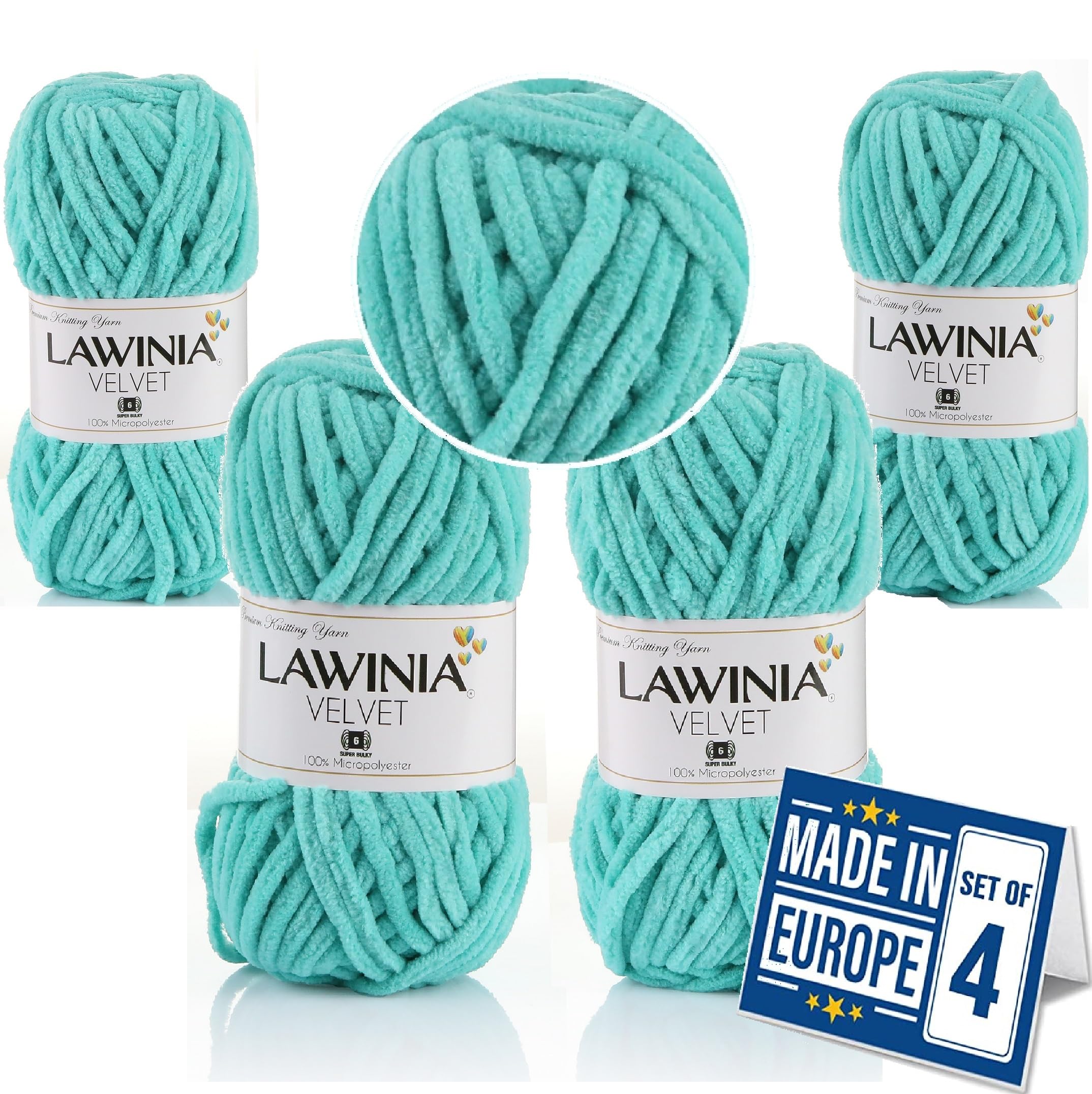 LAWINIA -Velvet Premium Soft Chenille Yarn Chunky, Velvet Yarn Crochet, Does NOT SHED, Plush Blanket Wool for Crochet, Thick Chunky Wool for Knitting, Pack of 4