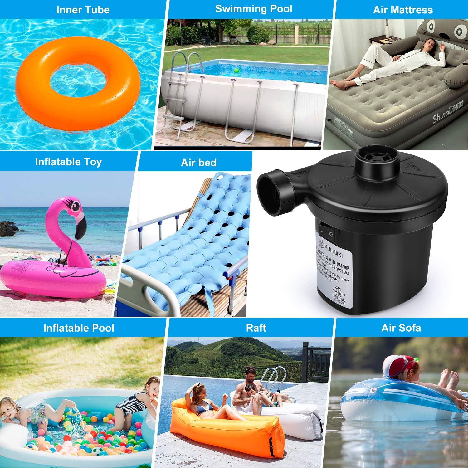 Electric Air Pump, Air Pump for Inflatables Air Mattress Pump with 3 Nozzles Inflator/Deflator Quick Air Pump for Air Bed Pool Toy Raft Boat Swimming Ring AC 110V 130W: Home & Kitchen