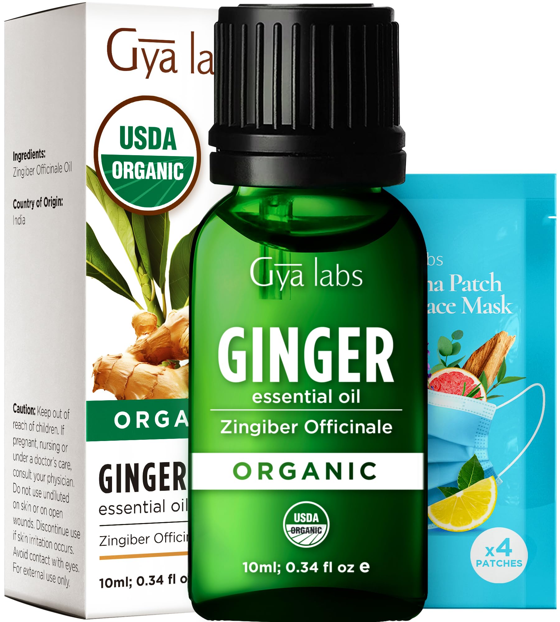 Gya Labs USDA Certified Organic Ginger Essential Oil for Warming Massage, Diffuser - for Topical Use, Hair, Aromatherapy, Spicy & Energizing Aroma - DIY Candle Making Scents - 10ml
