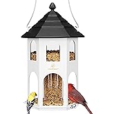 Kingsyard Metal Bird Feeder for Outdoor Hanging, Wild Bird Feeders with Circular Perch, Easy to Clean & Refill, 4 lbs Large Seed Capacity, White