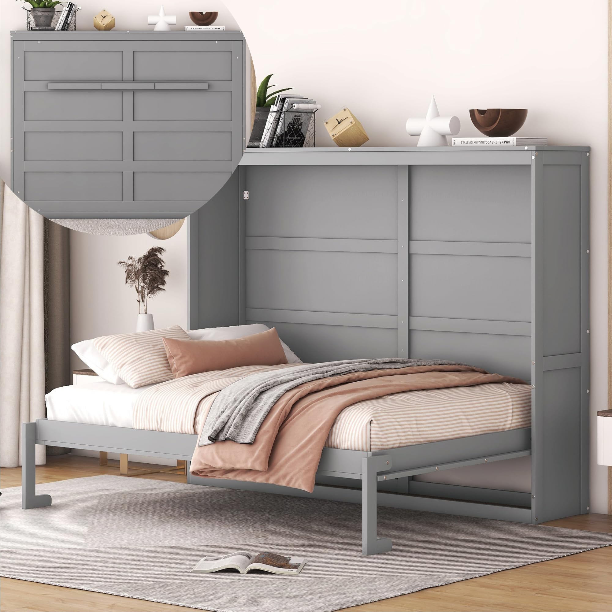 Photo 1 of **BOX 2 OF 2 ONLY/INCOMPLETE SET**Merax Modern Murphy Cabinet Bed, Solid Wood Wall Platform Bed/No Box Spring Needed/Easy Assemble/Full,Gray