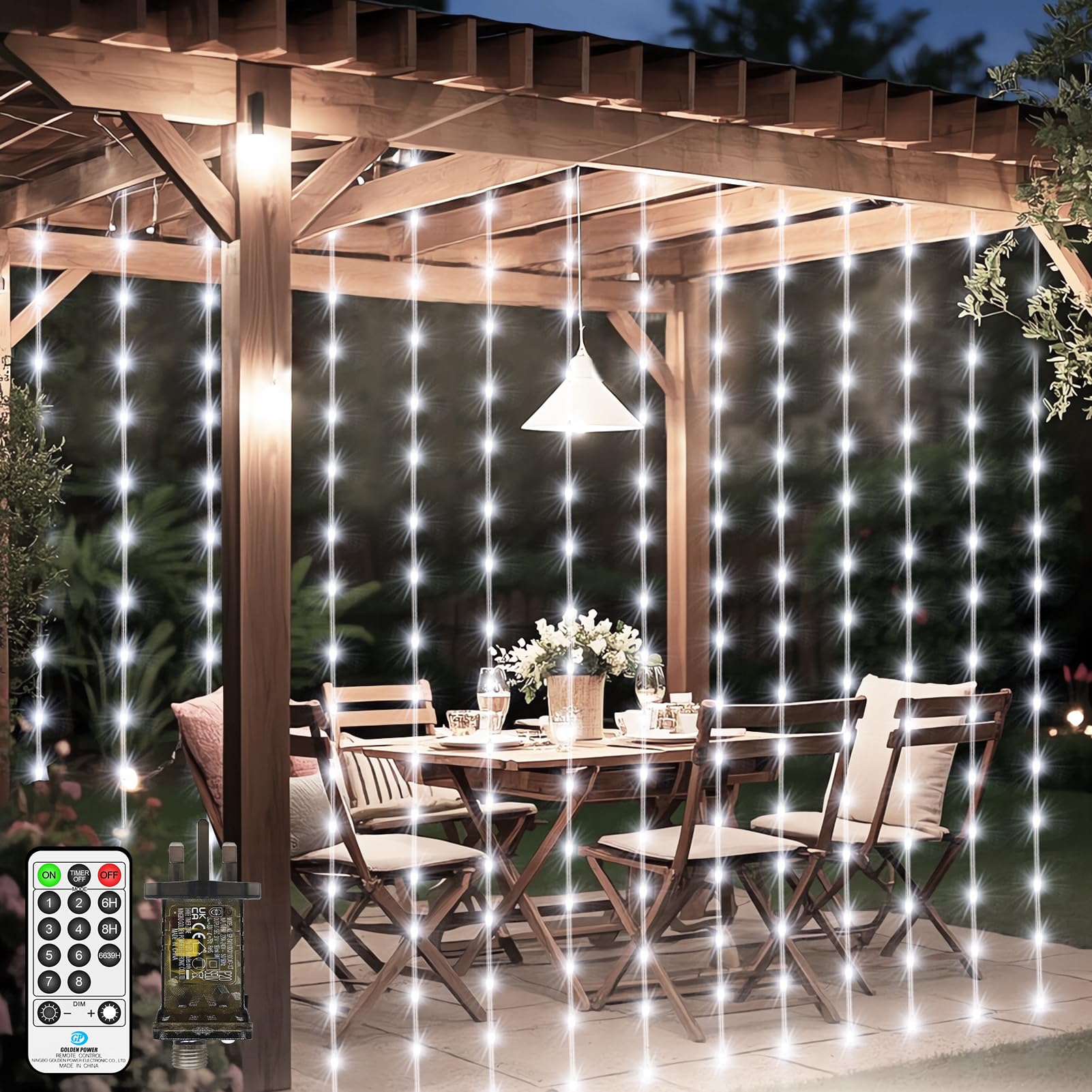 300 LED Curtain Lights Indoor Outdoor, 3m x 3m Fairy Lights Plug In IP65 Waterproof Connectable Waterfall String Lights with Remote 8 Modes Timer for Room Garden Party Wedding Decorations-Cool White