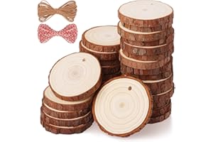Fuyit Wood Slices 30 Pcs 2.0-2.4 Inches Craft Wood kit Unfinished Predrilled Tree Slices with Hole, Wooden Circles for Arts and Crafts Christmas Ornaments DIY Crafts