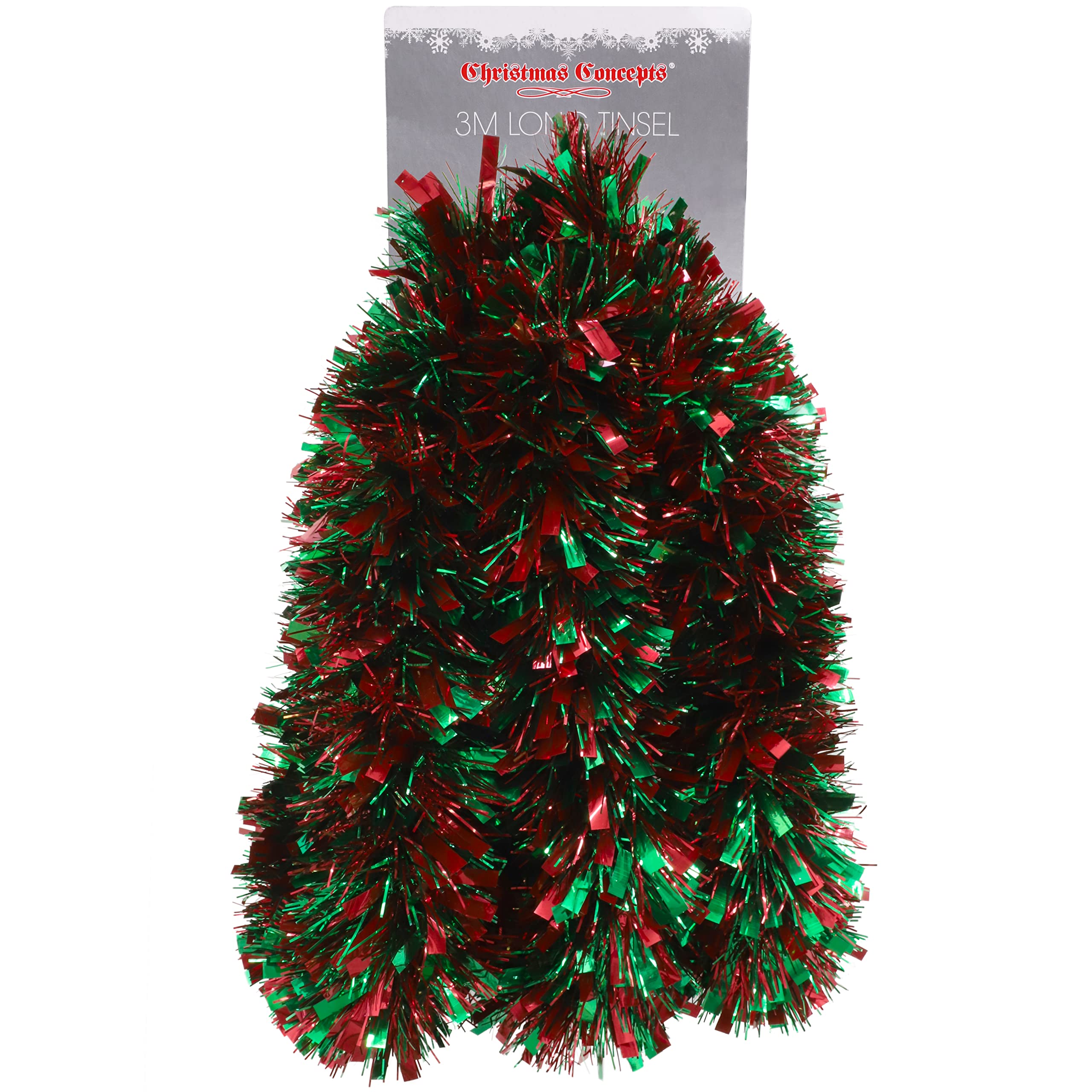 Christmas Concepts® 3m (9.8ft) Chunky/Fine Christmas Tinsel - Christmas Decoration Tinsel (Red & Green)