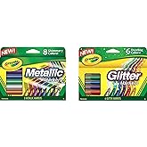 Crayola Metallic Markers 8 Count, Glitter Markers 6 Count, Combo Pack Bundle