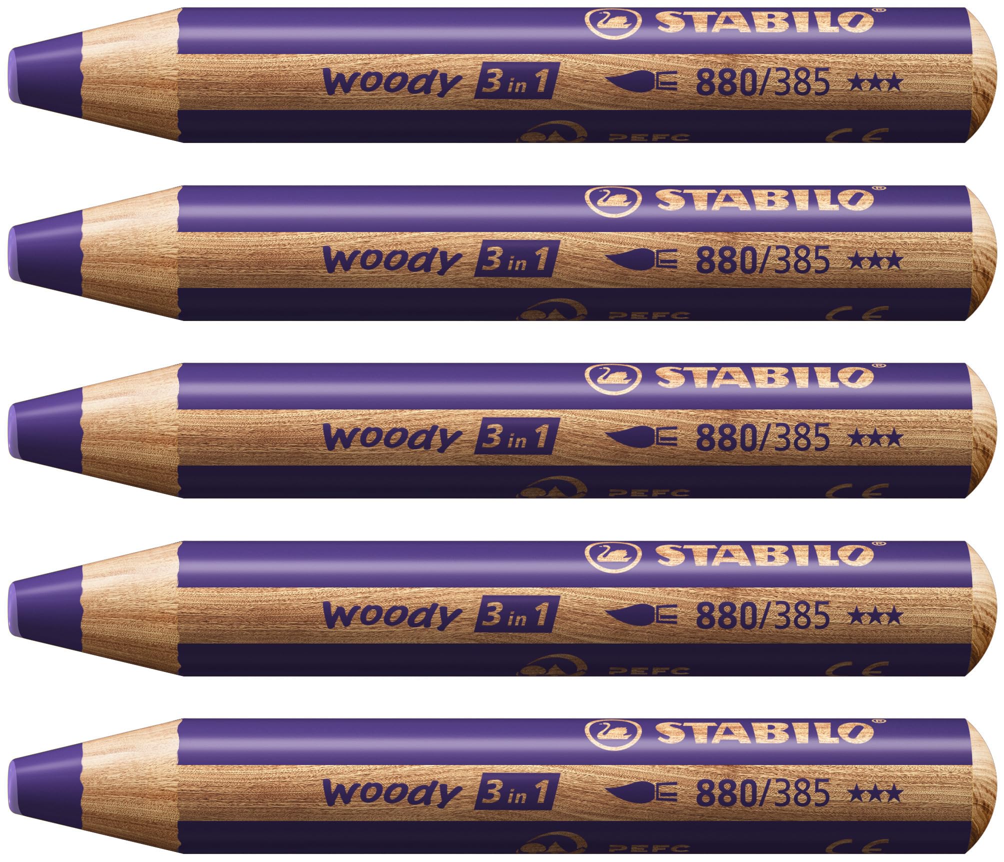 STABILO woody 3-in-1 - Multi-Talented Pencil - Pack of 5 - Violet