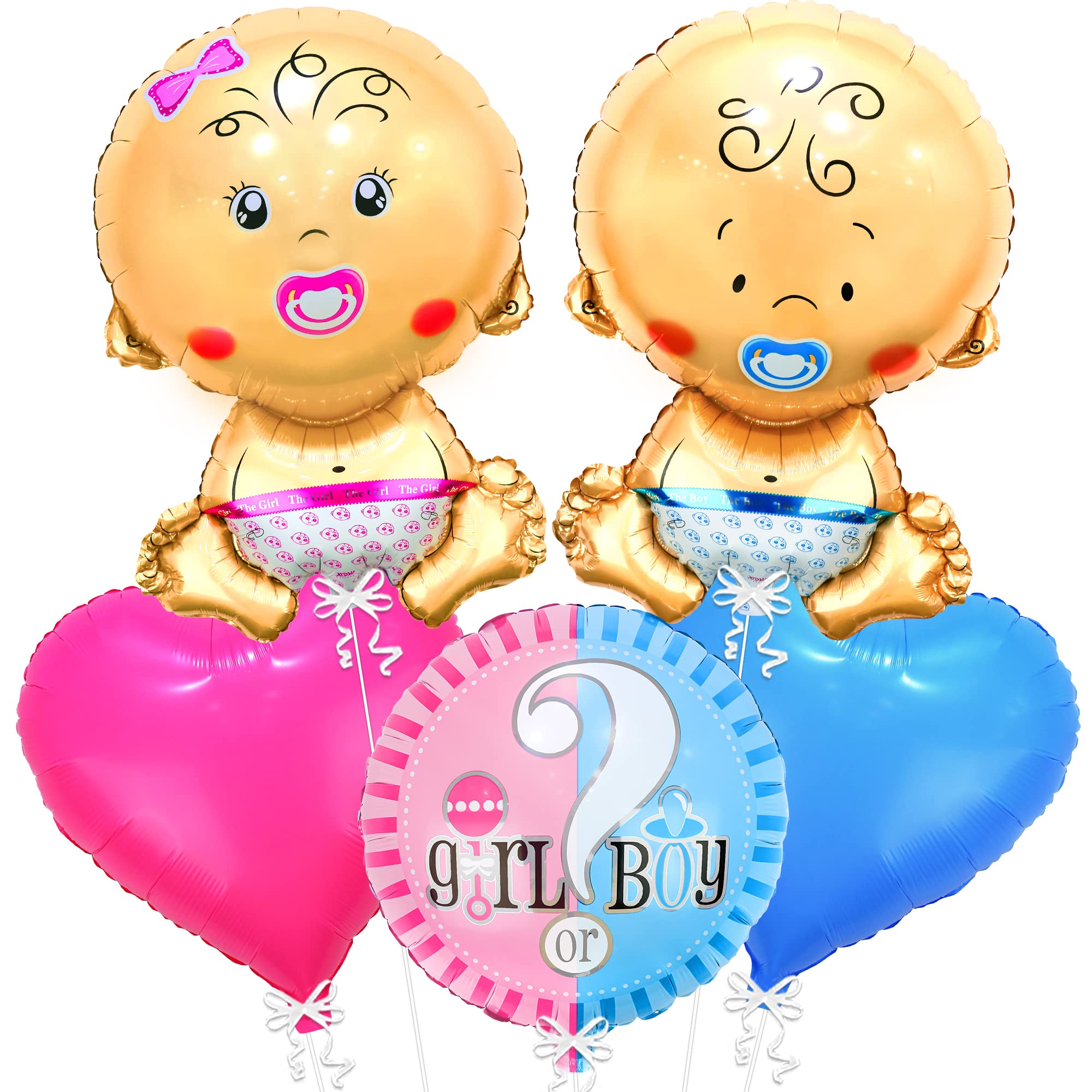 KatchOn 5pc Gender Reveal Baby Balloons Set - 27 Inch, Blue & Pink, Boy & Girl, Foil, Helium Supported, Baby Shower Decorations