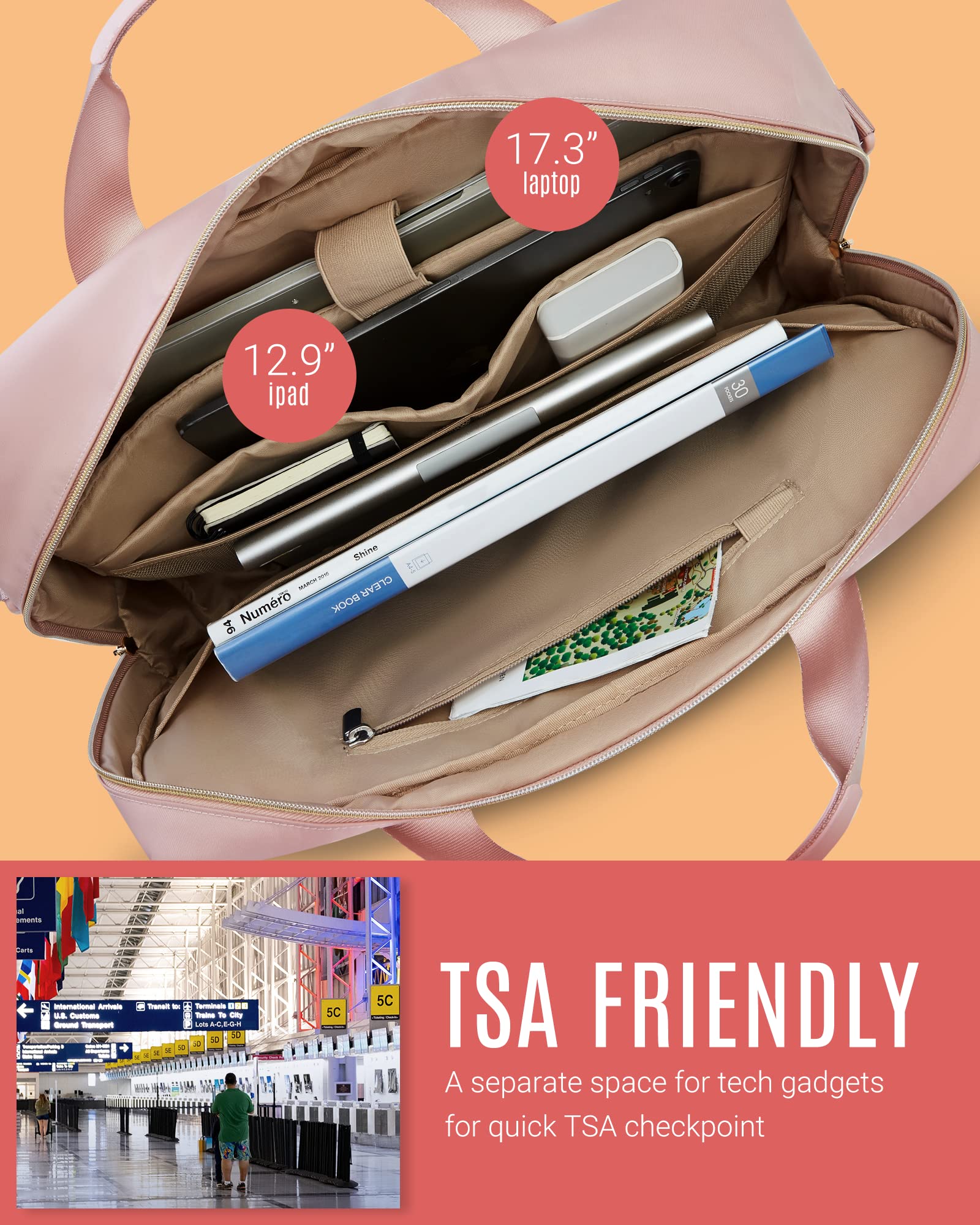 LIGHT FLIGHT 15.6/17.3 Inch Laptop Bag, Briefcase for Women, Large Laptop Case Computer Bag Office Travel Business, Nylon