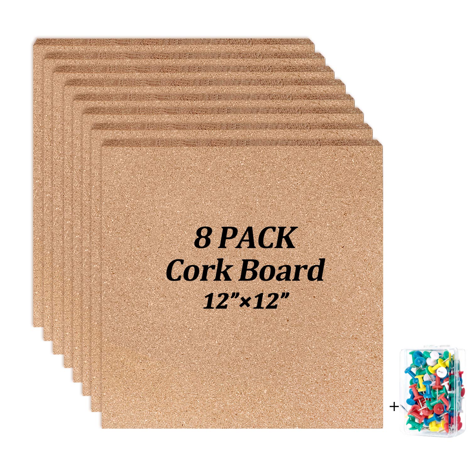 Photo 1 of Cork Board Tiles 12"x12" - 1/2" Thick Bulletin Board Mini Wall with 50 Push Pins,Strong Self Adhesive Backing - 8 Pack