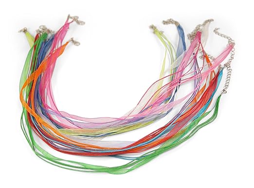 ??HobbyHerz ??10 STK. Halskette, Halsband, Organzaband, Organza-Kette mit Wax Cord als Set ? Seidenband ? Schmuckband ? Kette