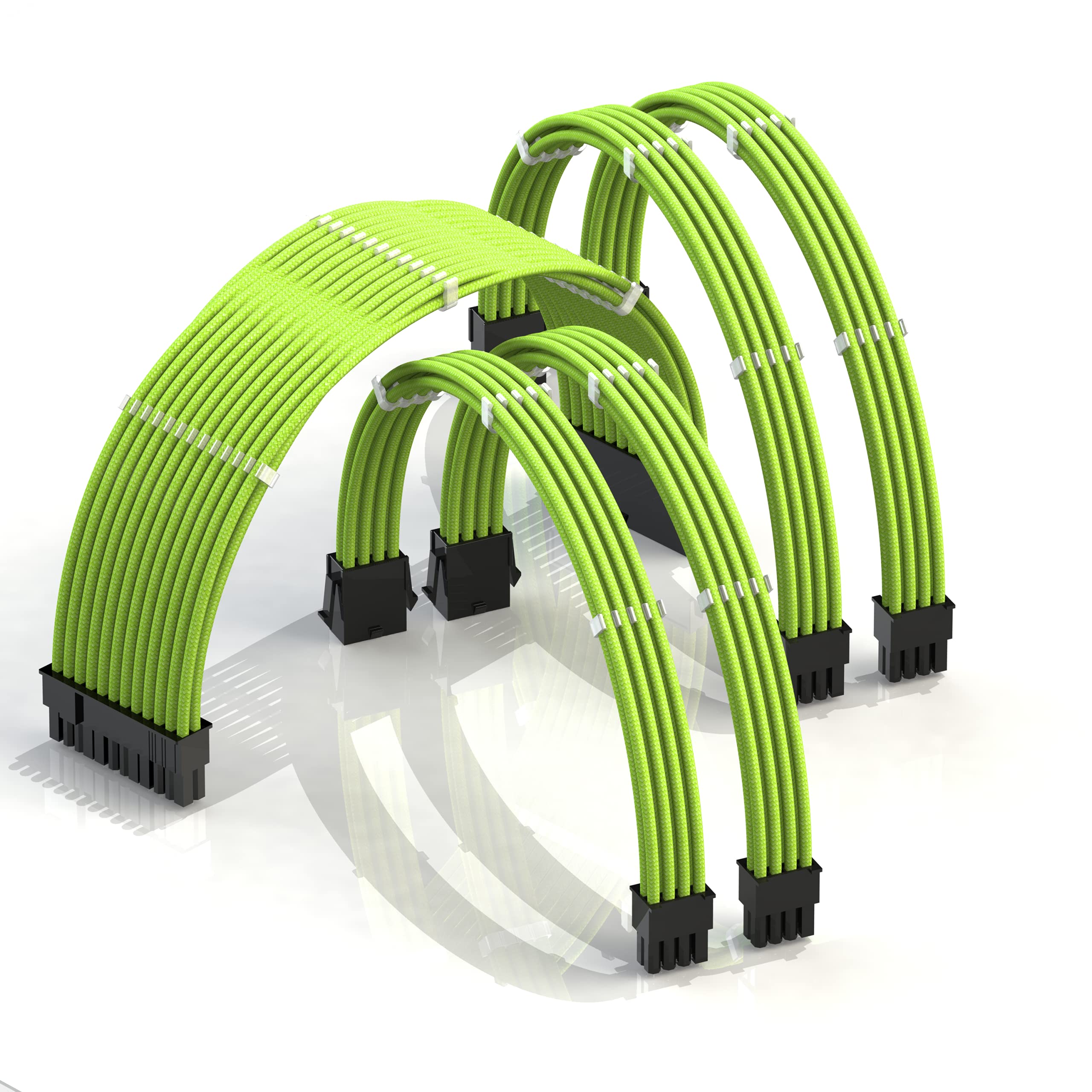 LINKUP - AVA 50cm PSU Cable Extension Sleeved Custom Mod GPU PC Braided w/Comb Kit | 1 x 24 P (20+4) | 2 x 8 P (4+4) CPU | 2 x 8 P (6+2) GPU set | 500mm - Green