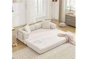 ZEIINPA Convertible Sleeper Sofa Bed with Cylindrical Pillow, Corduroy Folding Mattress Couch with Fixed-Shape Frame, Floor Sofa Lounge Couch for Living Room Bedroom Lounge Studio, Beige