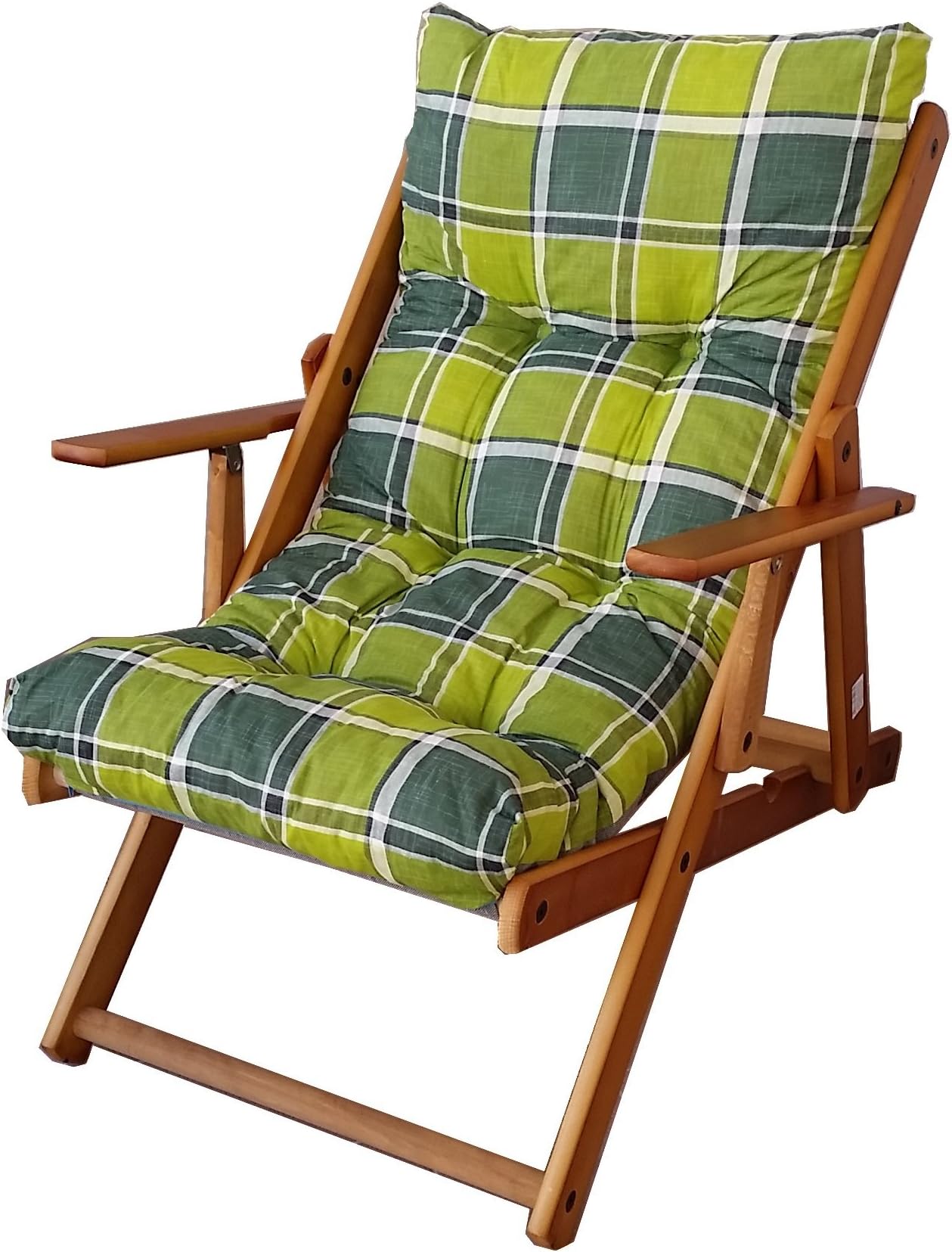 Easy Chair with 3 Positions - Lounger with Cushion, Folding, Wooden, Height 100 cm, for the Home - Sofa, Armchair, Sofa, Kitchen, Living Room green