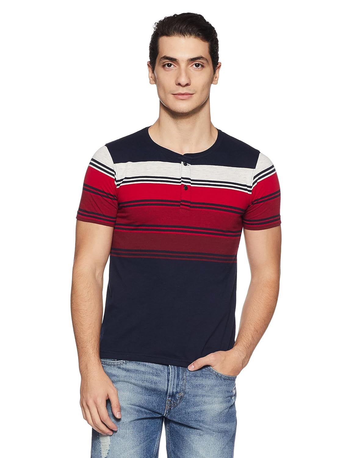 qube by fort collins men's striped regular fit t-shirt