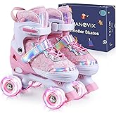 Huanovix Roller Skates for Kids, 4 Size Adjustable Rollerskates with Light Up Wheels, 10C to 6 Beginner Youth Roller Skates for Girls Boys Toddlers Indoor Outdoor