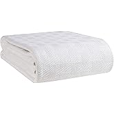 GLAMBURG 100% Cotton Bed Blanket, Breathable Bed Blanket Queen Size, Cotton Thermal Blankets Full - Queen Size, Perfect for Layering Any Bed for All Season - White