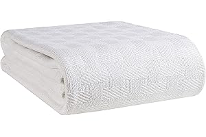 GLAMBURG 100% Cotton Bed Blanket, Breathable Bed Blanket Twin Size, Cotton Thermal Blankets Twin Size - Perfect for Layering Any Bed for All Season - White