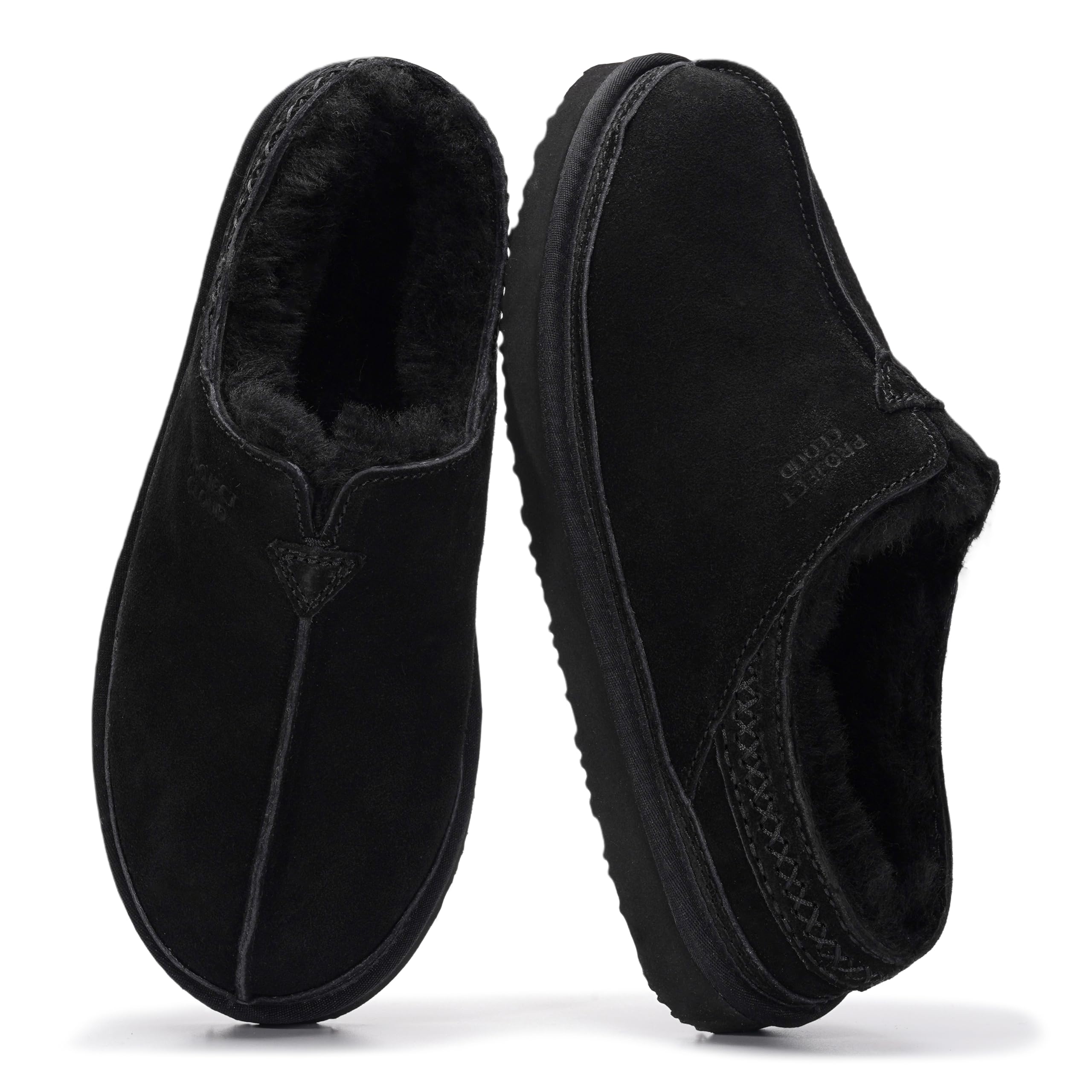 Project Cloud Mens Slippers 100% Genuine Leather & Australian Shearling Lining Furry House Slippers for Men with Memory Foam Insole - Lightweight and Non-Slip Mens Shoes (Unwind,BLKSDE,7.5) Image