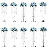 Bigsee 10 Pcs 21.65 inches Crystal Flower Stand Wedding Centerpieces for Tables, Tabletop Silver Metal Flower Arrangement Hol
