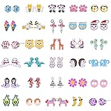 24/36/40 Pairs Hypoallergenic Girls Kids Stud Earring Set Unicorn Heart Mermaid Scales Rainbow Pearls Owl Rhinestone Cute Mix