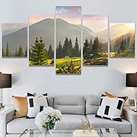 SIGNWIN 5 Panel Canvas Wall Art Modern Art Expressive Landscape Modern Mountain Top Multicolor Photography for Home Decorations Ready to Hang - 60