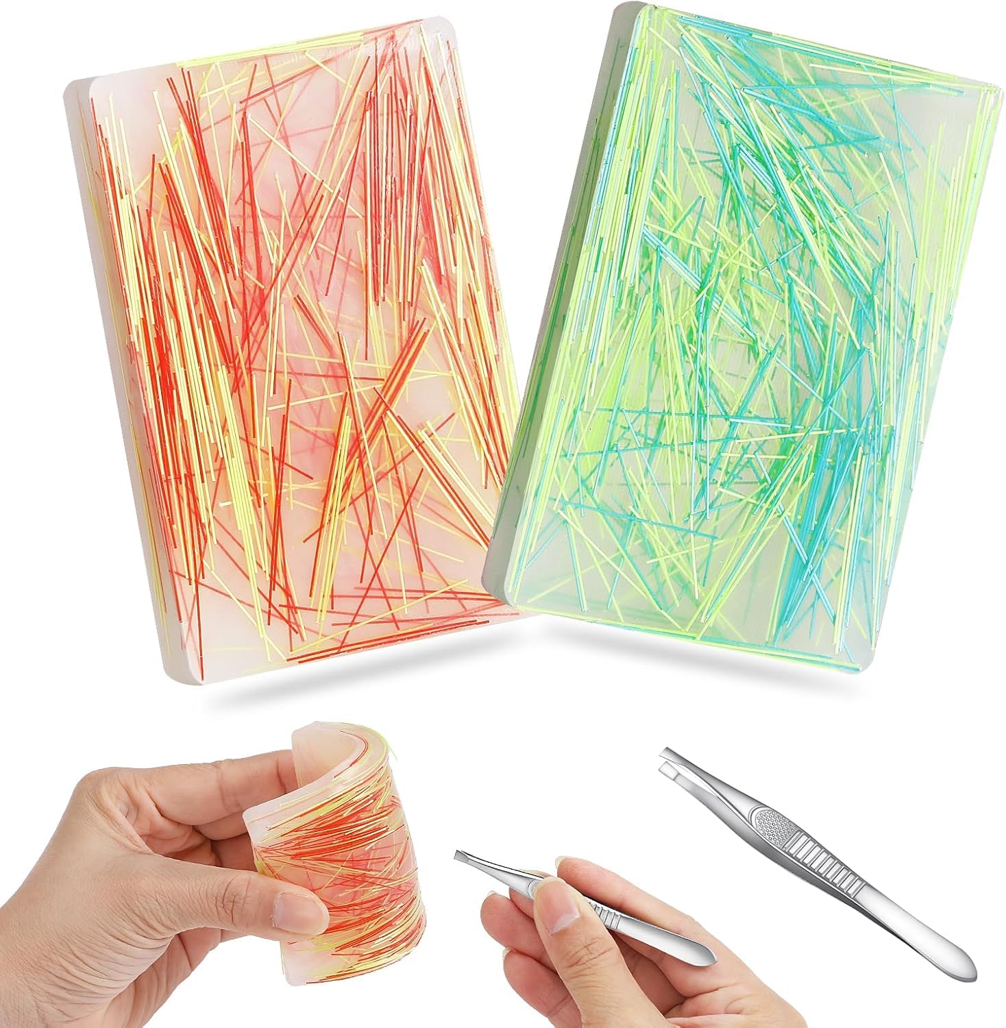 2 Pcs Picky Pad, Skin Picking Fidget Toys with Tweezer Silicone Picking Pads Sensory Hair Pulling Fidget Toy to Stress Relief & Anxiety for Adults & Kids