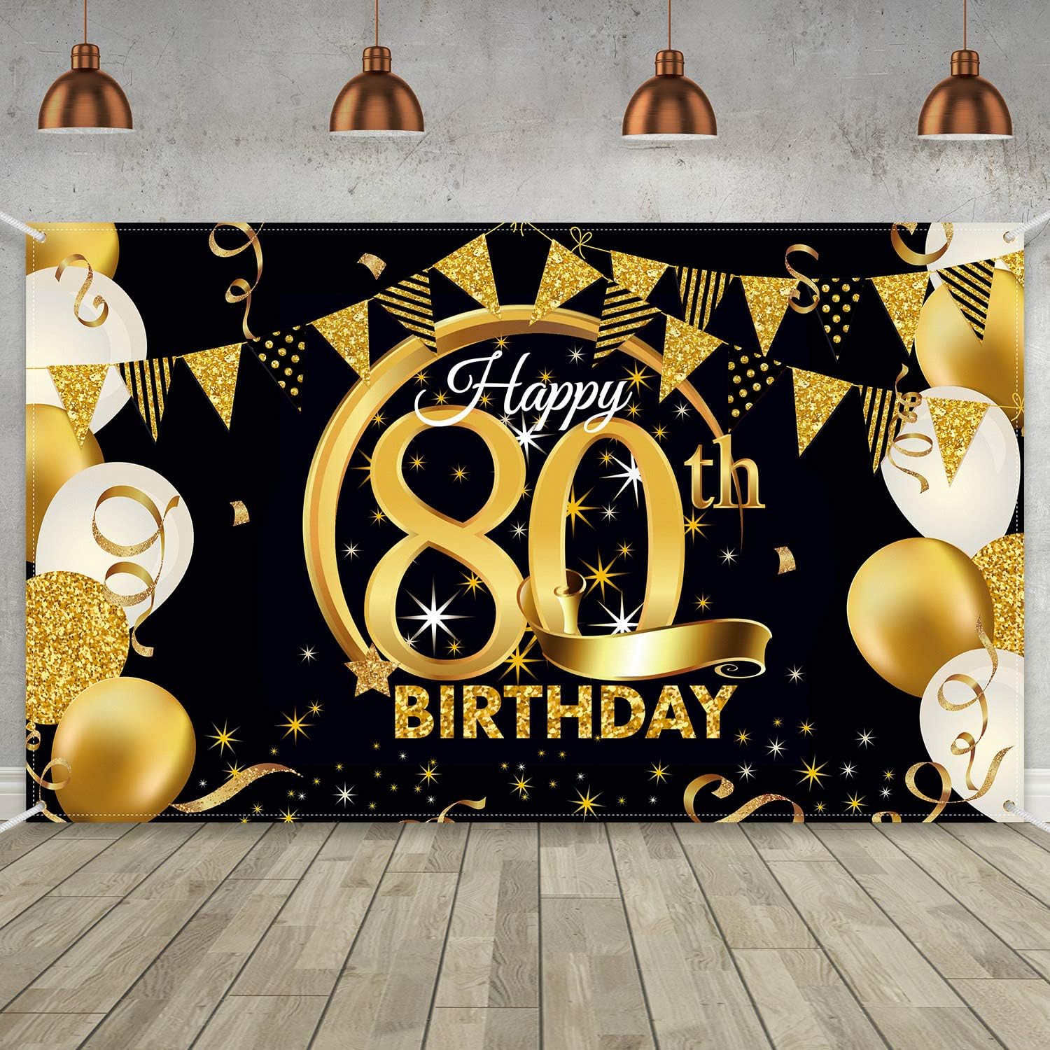 Birthday Party Decoration Extra Large Fabric Black Gold Sign Poster for Anniversary Photo Booth Backdrop Background Banner