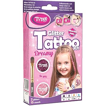 Tytoo Glitzertattoo Set für Mädchen mit 15 Schablonen- hypoallergen und hält bis zu 18 Tage