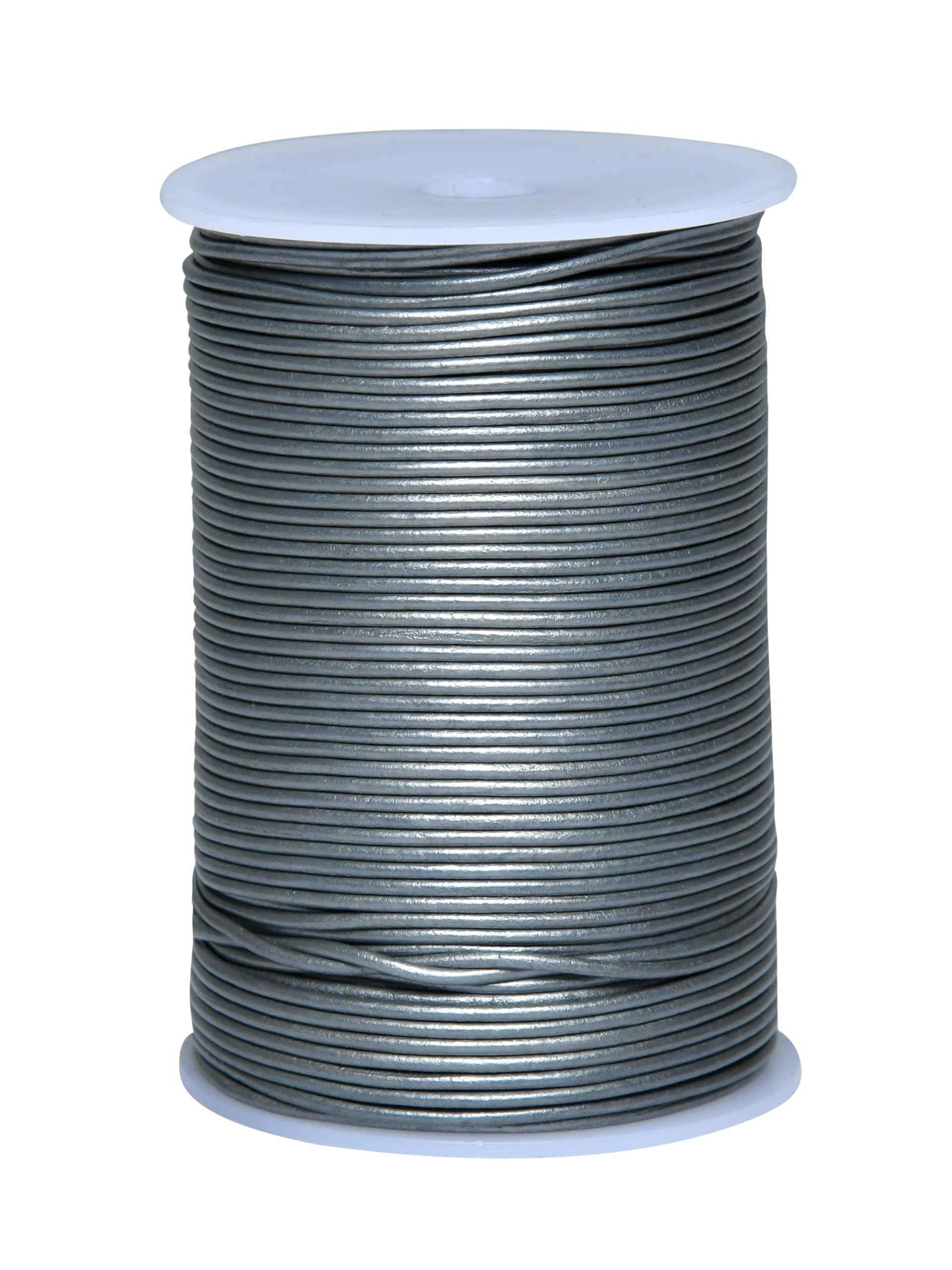 Cords Essentials Round Genuine Leather String Cord, Rope for Jewelry Making, Necklaces, Bracelets, Kumihimo Braiding, Wraps, Crafts and Hobby Projects (Metallic Gray, 2.0 MM) — image 1