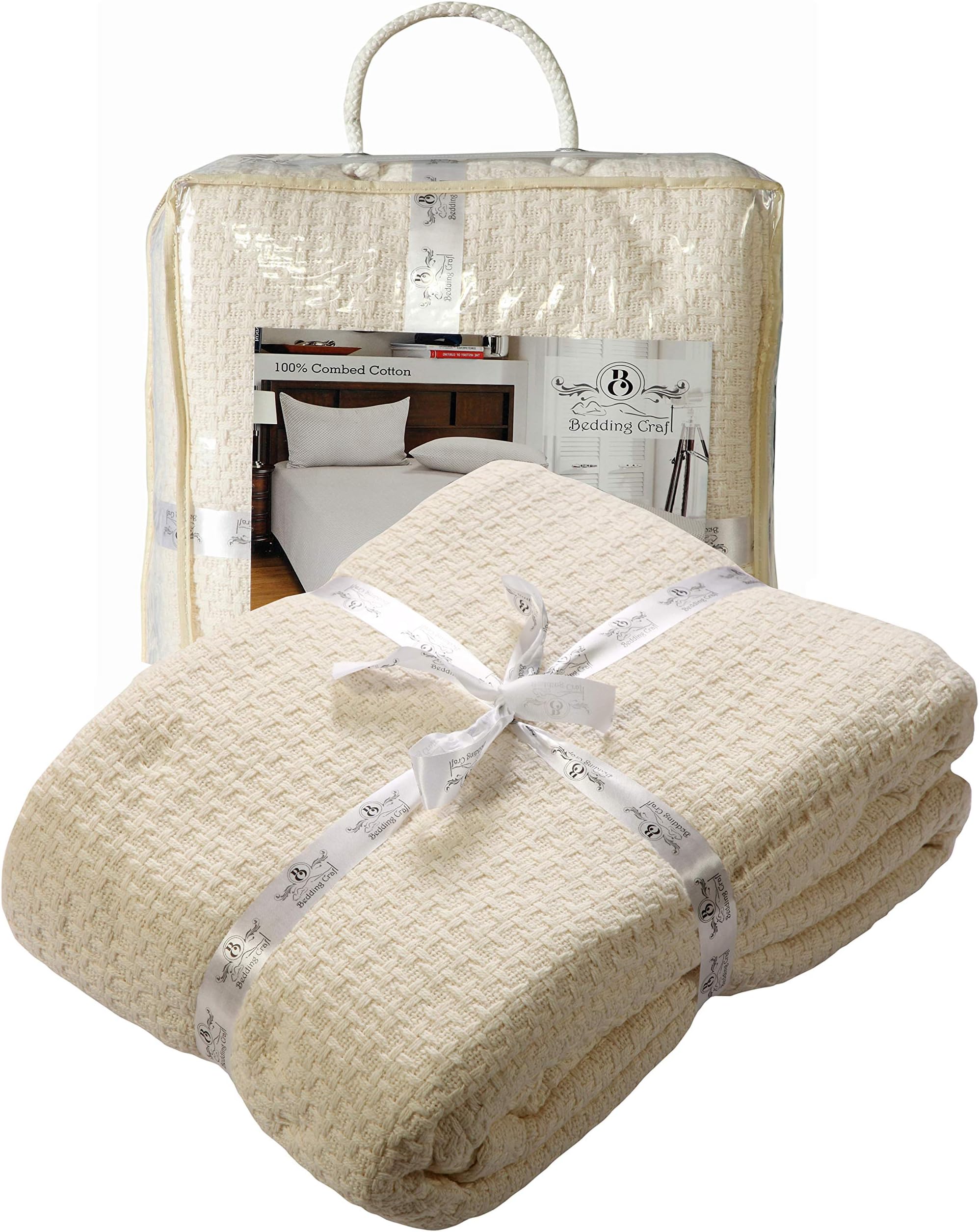 All Season Cotton Thermal Blanket in Basket Weave -Perfect for Layering Any Bed, Ivory Color Size 60x90 inch,Light Thermal Blankets,Twin Thermal Blankets,Breathable Blanket,Twin Thermal Blankets