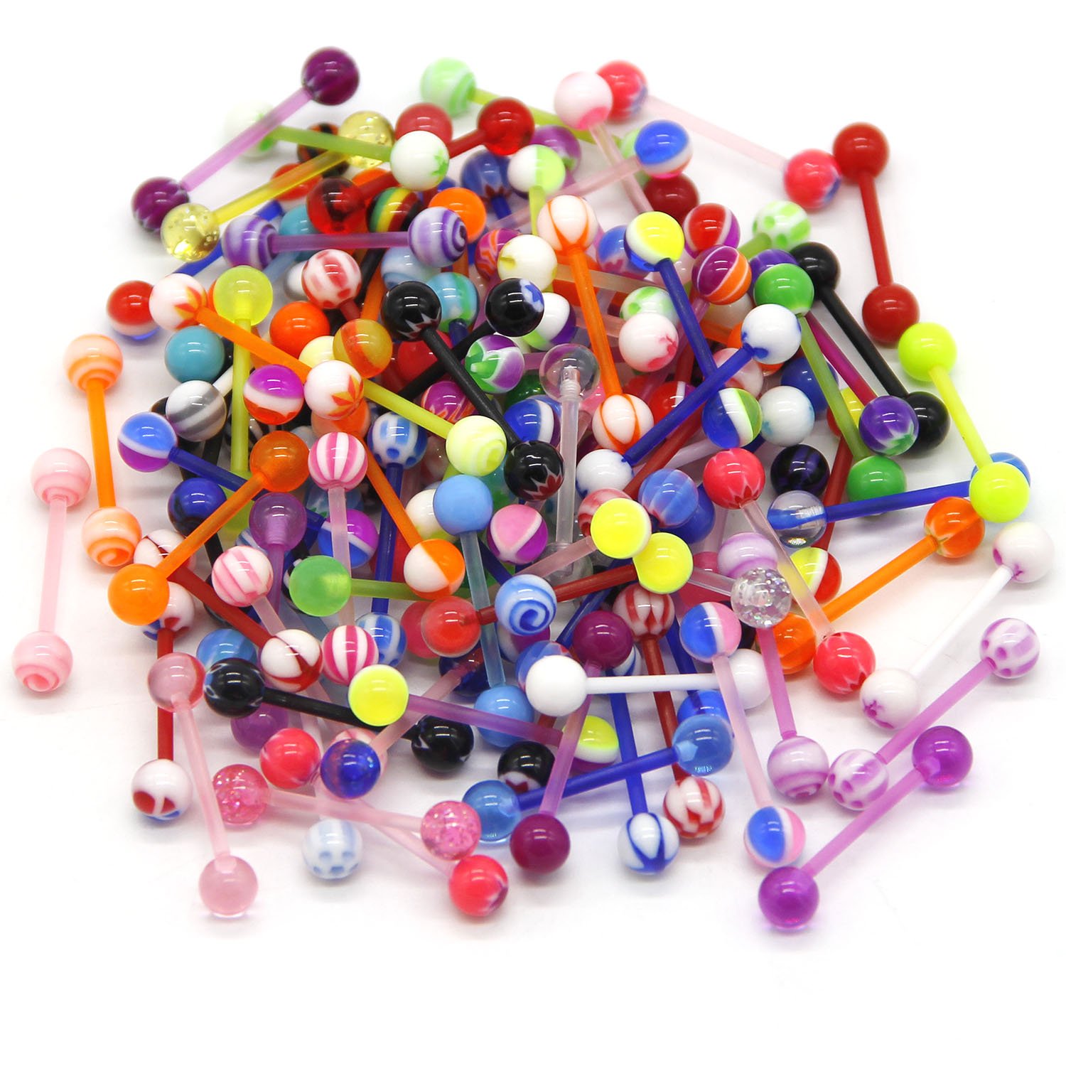 110 Pieces Tongue Barbells, 14G Acrylic Tongue Bar Rings, Straight Barbells Body Piercing Ring for Men and Women, Assorted Colors (Acrylic 110 PCS)
