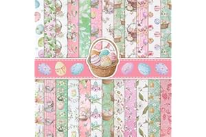 Konsait 24 Sheet Easter Double Sided Scrapbook Paper 6x6 Rabbit Eggs Patterned Cardstock Scrapbook Supplies Origami Paper for