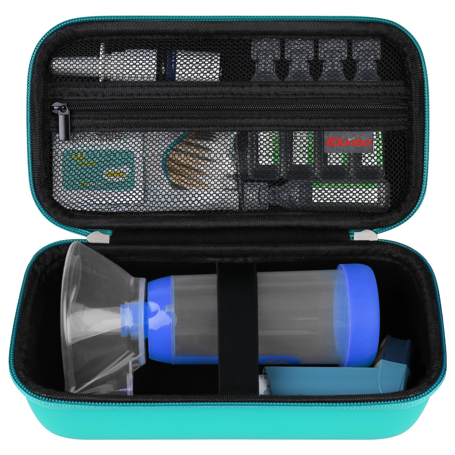 Elonbo Carrying Case ​for Asthma Inhaler, Inhaler Spacer for Kids and Adults, Masks, Inhaler Holder Asthma Travel Organize Bag, Pocket Fits Allergy Meds, Ventolin Inhaler, Green (Case Only)