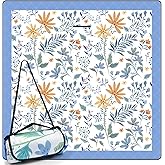 DEWUR Picnic Blankets 79"x79" Extra Large Outdoor Blanket Beach Blanket Waterproof SandProof Picnic Mat Washable Foldable Portable for Grass Lawn Beach Camping (White with Flowers)