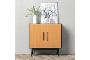 SINROM Accent Cabinet with Storage, Buffet Cabinet with Wood Doors, Black Sideboard for Hallway, Entry, Living Room