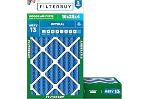 Filterbuy 16x25x4 Air Filter MERV 13 Optimal Defense (2-Pack), Pleated HVAC AC Furnace Air Filters Replacement (Actual Size: 