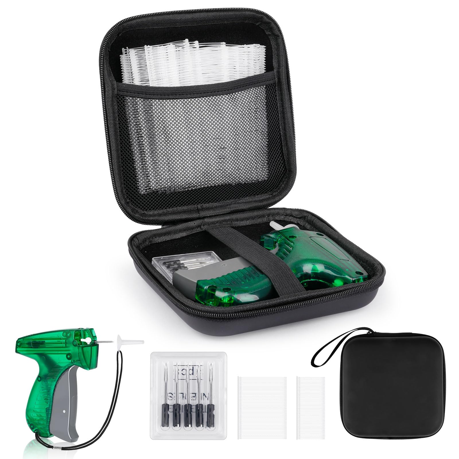Photo 1 of BEVTEE Tagging Gun for Clothing, Green Tag Gun Kit with 5 Needles, 1120 Barbs Fasteners & 1 Hard EVA Case, Durable and Easy to Use Tagging Tool for Clothes, Fabric, Retail Price Tags and DIY