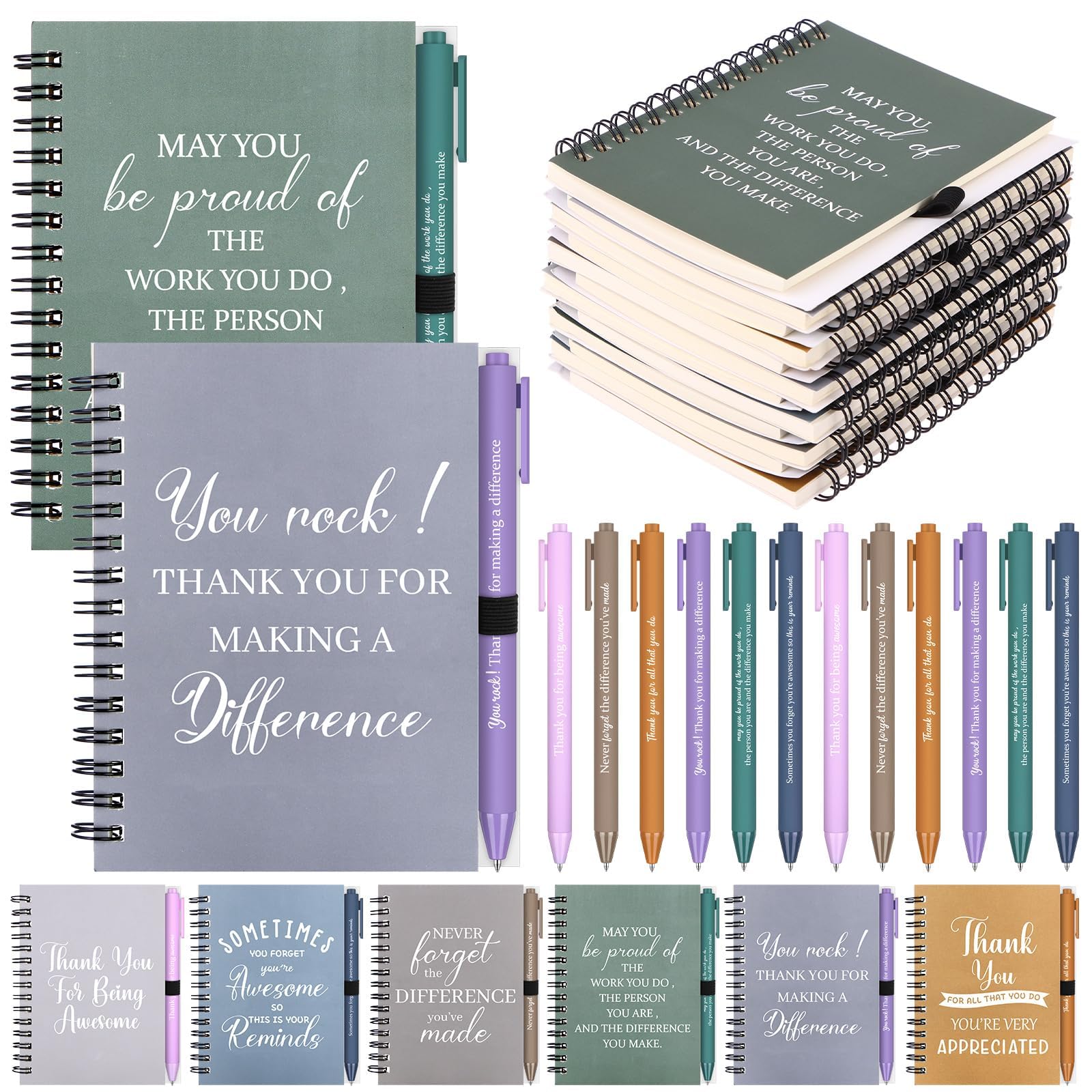 12 Set Inspirational Gifts Employee Appreciation Gift Bulk Includes 12 Spiral Notebooks 12 Motivational Ballpoint Pens Thank You Gifts for Coworker Teacher Volunteer Staff Colleague Student Graduation