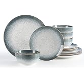 Sweejar Dinnerware Sets Service for 4, 12 pcs Porcelain Plates and Bowls for Kitchen, Housewaring Gift, Chip and Scratch Resistant Dish Set, Handmade Dishwasher and Microwave Safe Plate Set, LightGray