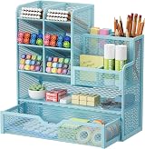 Marbrasse Mesh Desk Organiser Multicompartment Pen Holder Blue