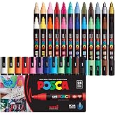 POSCA&reg; PC-5M Water-Based Acrylic Paint Markers, Medium Tip, 24 Count | Reversible Tip (1.8&ndash;2.5 mm), Opaque Paint Pens for Rock Painting, Wood, Glass, Crafts &amp; Art Projects