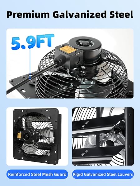 WINDIGAGA 8 INCH SHUTTER EXHAUST FAN, 760 CFM HIGH-SPEED WALL MOUNTED EXHAUST FAN, 40DB QUIET COOLING VENTILATION ATTIC FAN FOR SHED, GARAGE, GREENHOUSE, BASEMENT, CHICKEN COOP, GENERATOR ROOM, BLACK