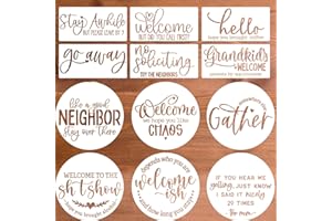 ZOSYLLEY Funny Welcome Stencils for Painting Sarcastic Round Stencil Large Gather Stay Awhile Templates for Door Hanger,Doormat, Porch Sign, Wreath