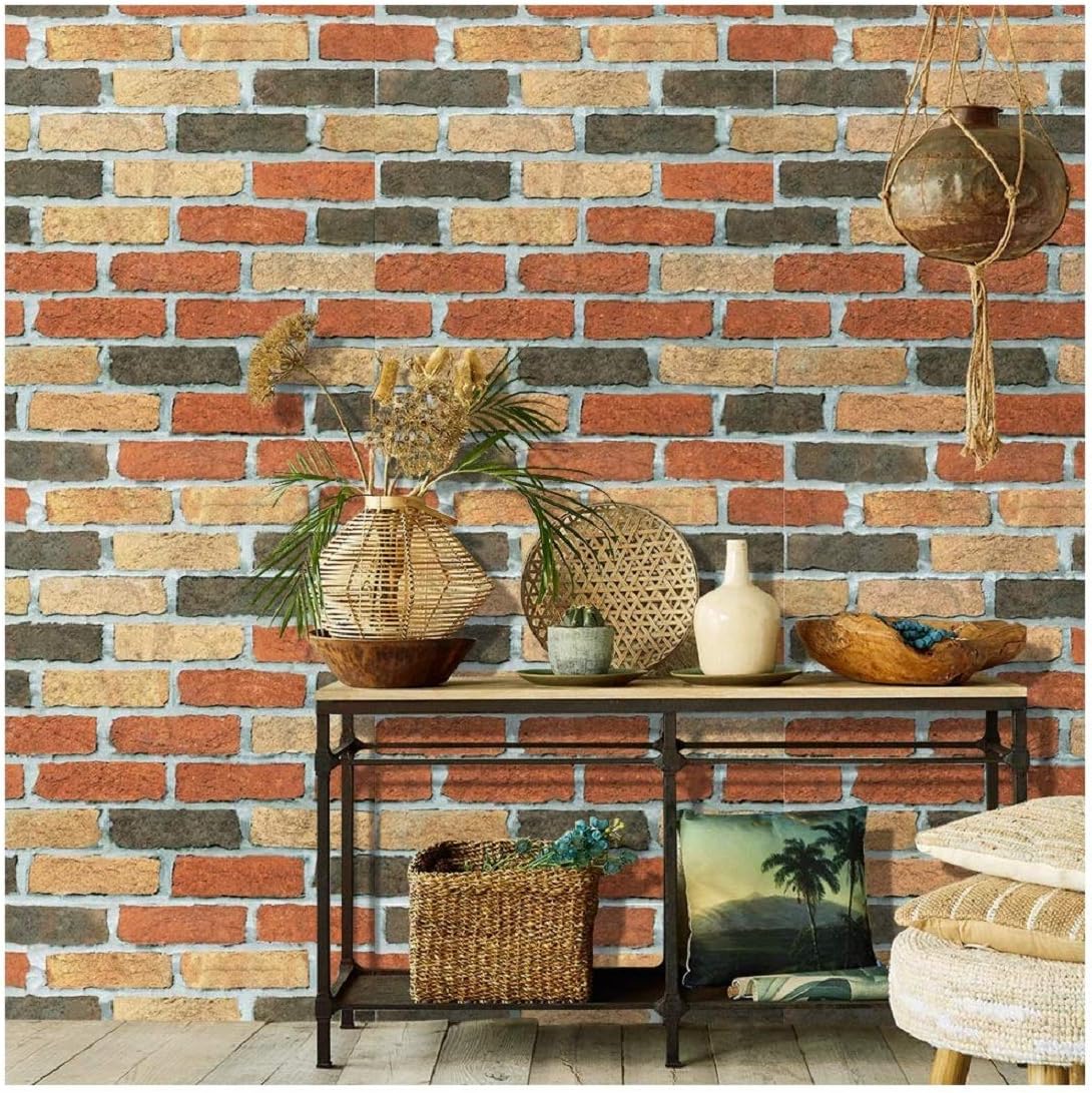 JAAMSO ROYALS Vinyl Brick Stone Peel and Stick Self Adhesive Wallpaper (45 CM X 100 CM, Multicolor, Self Adhesive Wallpaper) (9226_JRW)