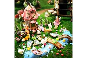DEERSJUMP 115 Pcs Fairy Garden Accessories Outdoor Kit Mini Fairy House Decor Resin Mushroom Cottage with Elves, Deer, Bunny, Squirrel, Owl Figurines for Miniature Garden, Yard, DIY Village Decoration
