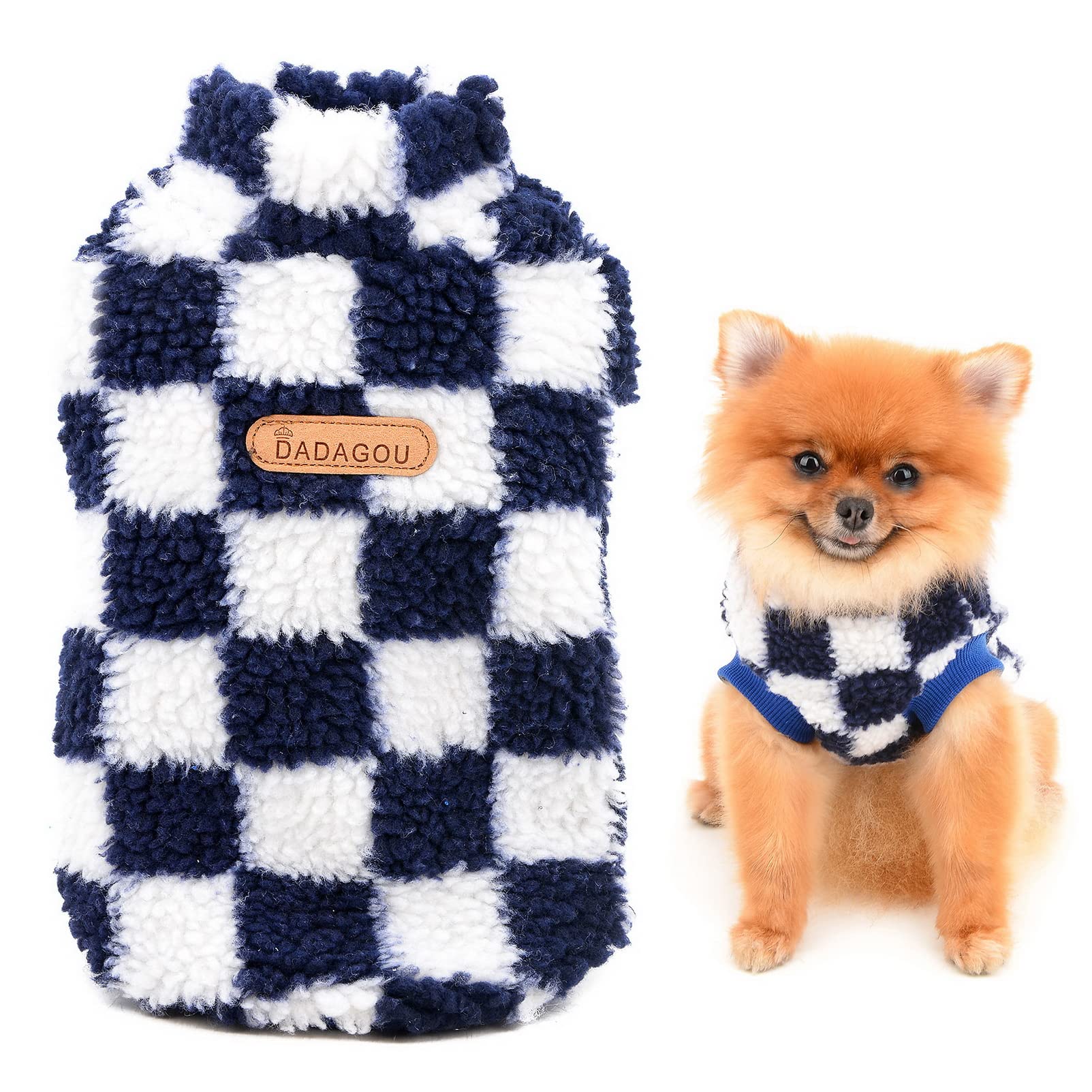 SMALLLEE_LUCKY_STORE Pet Fleece Checked Jumper Vest Turtleneck Pullover Sweaters Soft Sweatshirt for Small Dogs Cat Puppy Yorkie Chihuahua Warm Autumn Winter Clothes,Blue,M