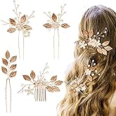 4 PCS Bridal Wedding Hair Pins Gold Leaf Pearl Crystal Flower Hair Clips Vintage Floral Headpiece Elegant Wedding Hair Accessories for Brides Bridesmaids Women Girls